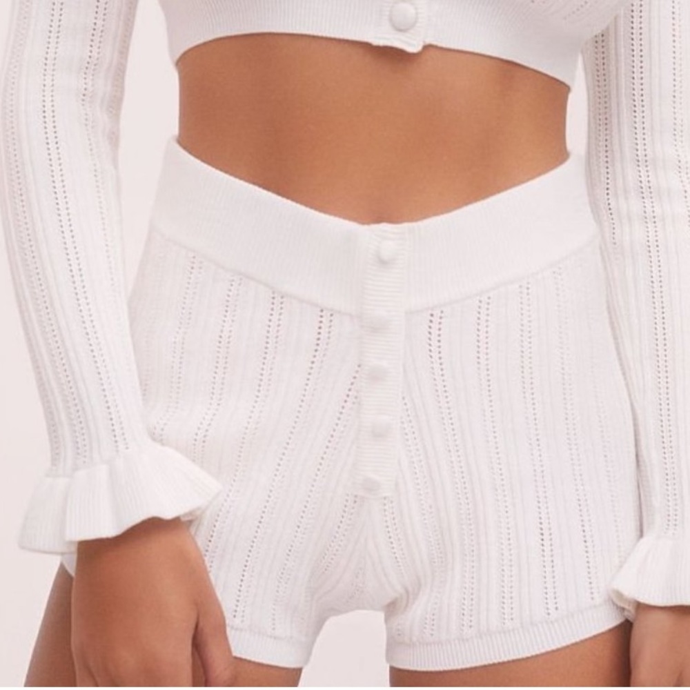 FOR LOVE & LEMONS Camille White Pointelle Knit Shorts